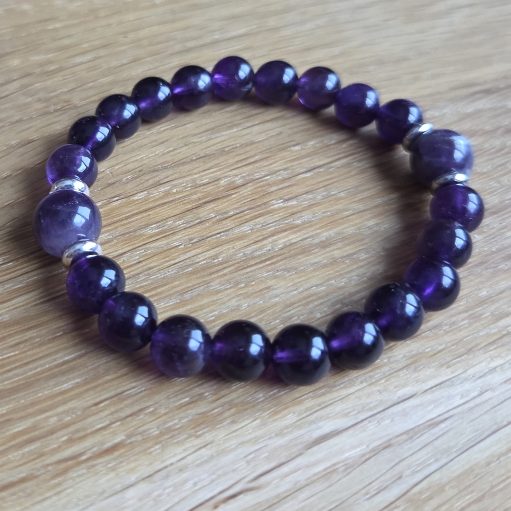 Amethyst Beads Stretch Bracelet - Hand Crafted - Picture 4 of 13